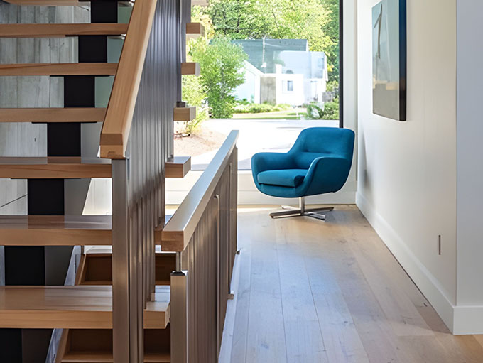 Contemporary kitchen with Rustic NEUE Shannon character grade engineered European white oak wood floors